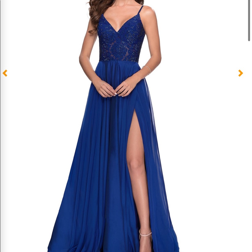 La Femme 28664 Blue Embroidered Bodice Gown 2 - Picture 1 of 10